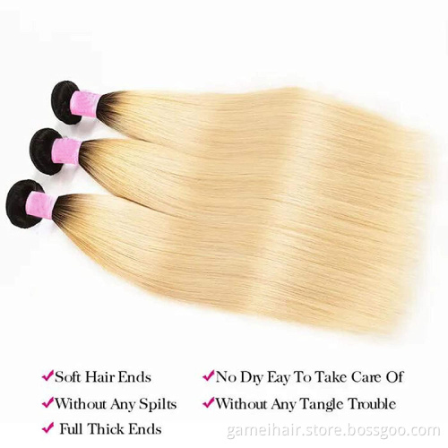 8-40 inch Blonde Weave Virgin Raw Straight Human Hair Machine Double Weft 613 Bundles